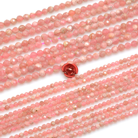 Argentina Rhodochrosite Natural Stone faceted round beads wholesale loose dainty pink gemstone for jewelry making diy