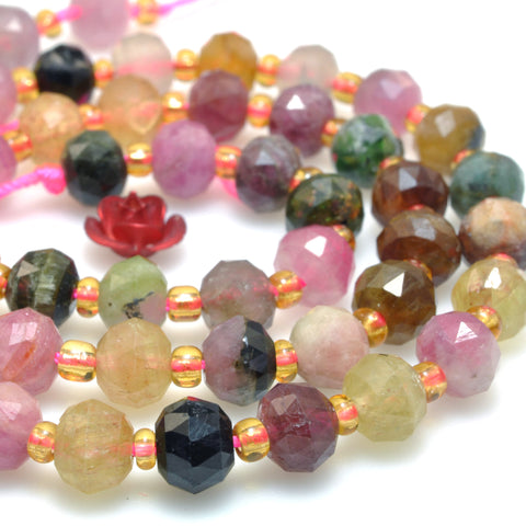 Natural multicolor tourmaline stone faceted pumpkin rondelle beads wholesale gemstone for jewelry making diy