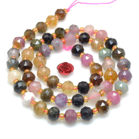 Natural multicolor tourmaline stone faceted pumpkin rondelle beads wholesale gemstone for jewelry making diy