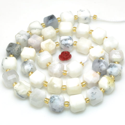 Natural White Moss Opal faceted cube beads wholesale loose gemstone for jewelry making diy bracelet