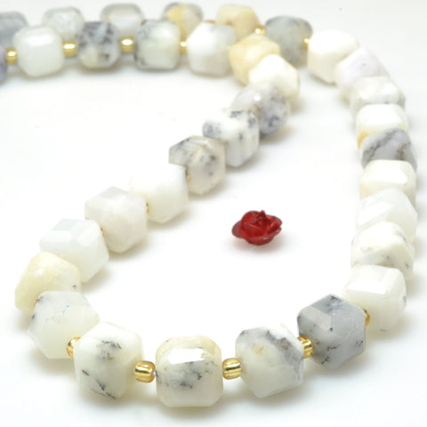 Natural White Moss Opal faceted cube beads wholesale loose gemstone for jewelry making diy bracelet