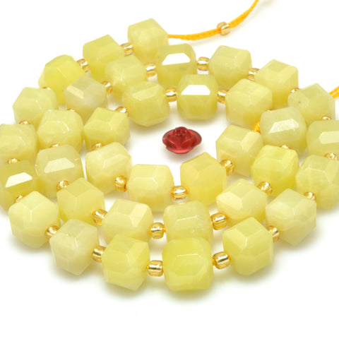 Natural Lemon Yellow Jade faceted Cube beads wholesale loose gemstone for jewelry making diy bracelet