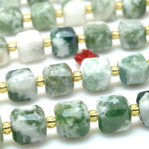 Natural Tree Agate faceted cube beads wholesale loose gemstone green stone for jewelry making DIY