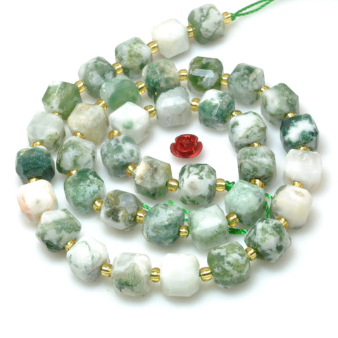 Natural Tree Agate faceted cube beads wholesale loose gemstone green stone for jewelry making DIY