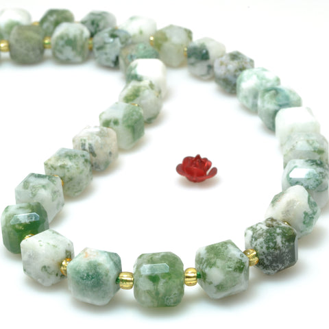 Natural Tree Agate faceted cube beads wholesale loose gemstone green stone for jewelry making DIY