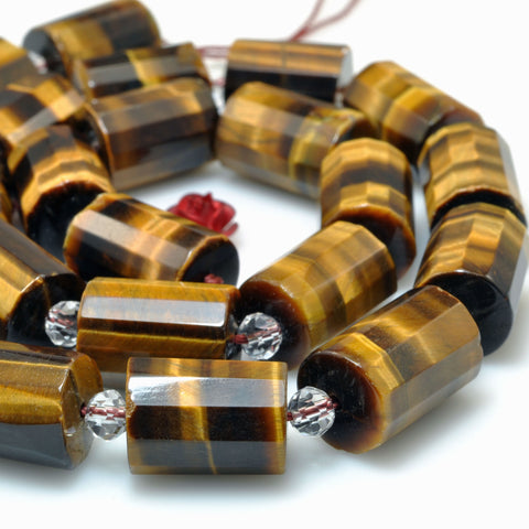 Natural Yellow Tiger Eye Stone faceted tube beads wholesale loose gemstone for jewelry making diy bracelet