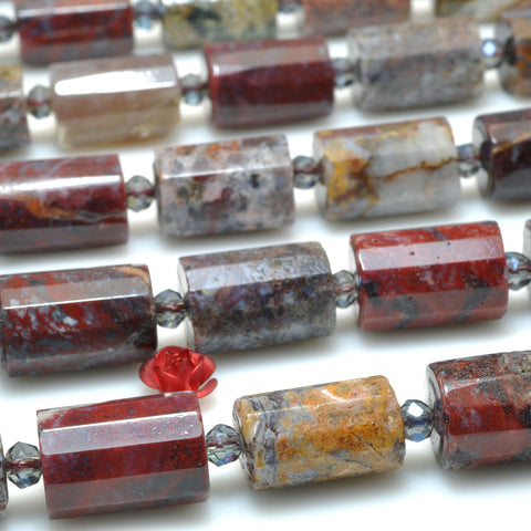 Natural Pietersite Stone Dark Red Brown faceted tube beads wholesale loose gemstone for jewelry making diy bracelet