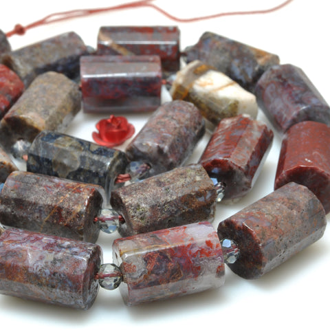 Natural Pietersite Stone Dark Red Brown faceted tube beads wholesale loose gemstone for jewelry making diy bracelet