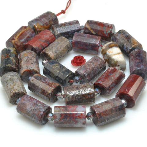 Natural Pietersite Stone Dark Red Brown faceted tube beads wholesale loose gemstone for jewelry making diy bracelet