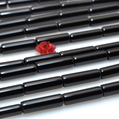 Black onyx smooth Tube Cylinder beads in 4X13mm