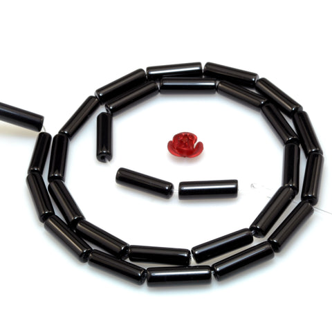 Black onyx smooth Tube Cylinder beads in 4X13mm