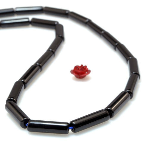Black onyx smooth Tube Cylinder beads in 4X13mm