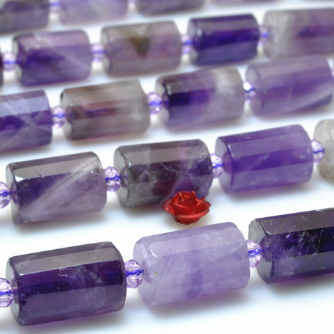 Natural Purple Amethyst gemstone faceted tube beads for jewelry making diy bracelet necklace 10x14mm 15"