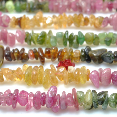 Natural Watermelon Tourmaline smooth pebble chips beads wholesale gemstone jewelry making 15"