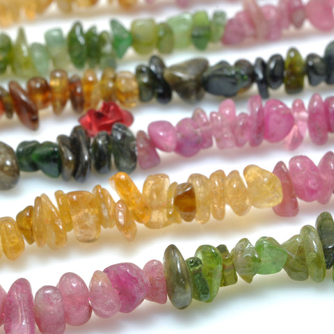 Natural Watermelon Tourmaline smooth pebble chips beads wholesale gemstone jewelry making 15"