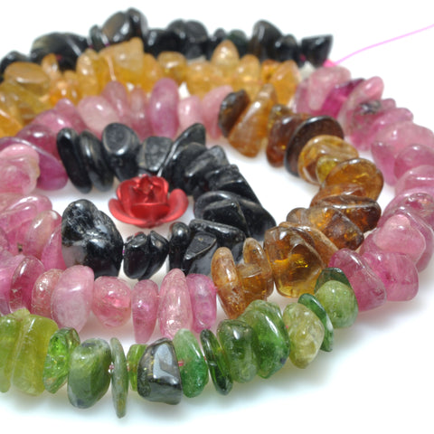 Natural Watermelon Tourmaline smooth pebble chips beads wholesale gemstone jewelry making 15"