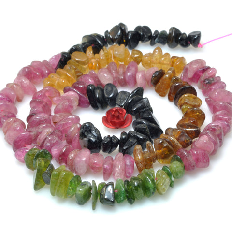 Natural Watermelon Tourmaline smooth pebble chips beads wholesale gemstone jewelry making 15"
