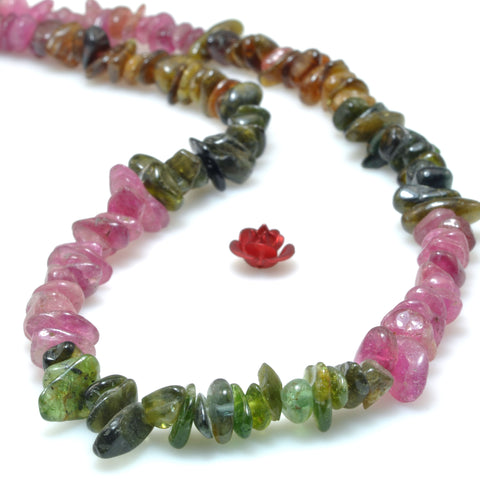 Natural Watermelon Tourmaline smooth pebble chips beads wholesale gemstone jewelry making 15"