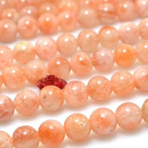 Natural Orange Sunstone smooth round beads wholesale loose gemstone for jewelry making diy bracelet necklace 6mm