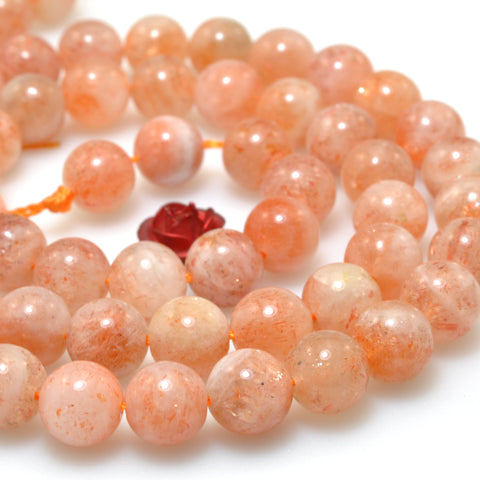 Natural Orange Sunstone smooth round beads wholesale loose gemstone for jewelry making diy bracelet necklace 6mm