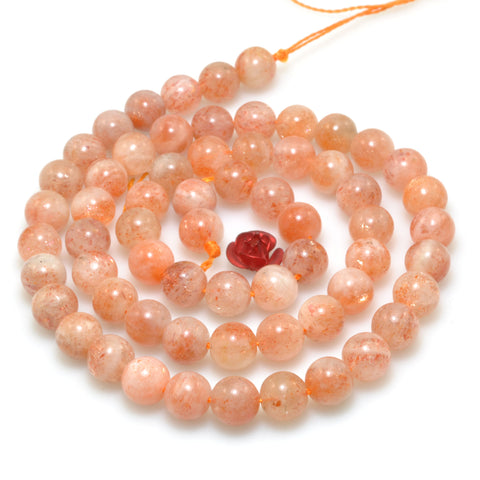 Natural Orange Sunstone smooth round beads wholesale loose gemstone for jewelry making diy bracelet necklace 6mm
