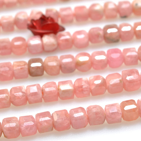 Argentina Rhodochrosite Natural Stone faceted cube beads wholesale loose dainty pink gemstone for jewelry making minimalist bracelet Necklace DIY