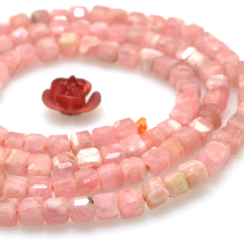 Argentina Rhodochrosite Natural Stone faceted cube beads wholesale loose dainty pink gemstone for jewelry making minimalist bracelet Necklace DIY
