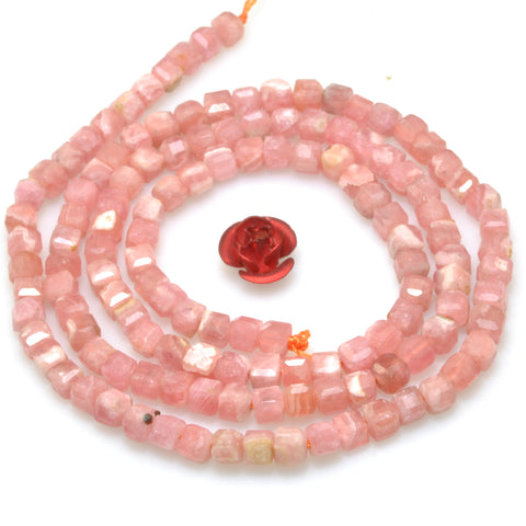 Argentina Rhodochrosite Natural Stone faceted cube beads wholesale loose dainty pink gemstone for jewelry making minimalist bracelet Necklace DIY