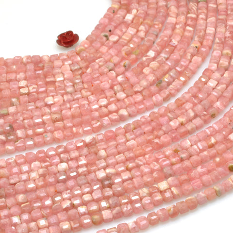 Argentina Rhodochrosite Natural Stone faceted cube beads wholesale loose dainty pink gemstone for jewelry making minimalist bracelet Necklace DIY