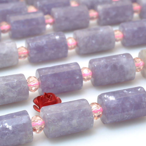 Natural purple lepidolite Stone faceted tube loose beads wholesale gemstone for jewelry making 15"