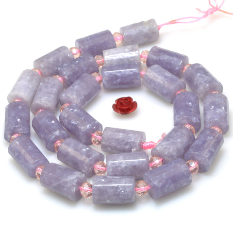Natural purple lepidolite Stone faceted tube loose beads wholesale gemstone for jewelry making 15"