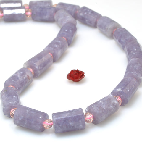 Natural purple lepidolite Stone faceted tube loose beads wholesale gemstone for jewelry making 15"