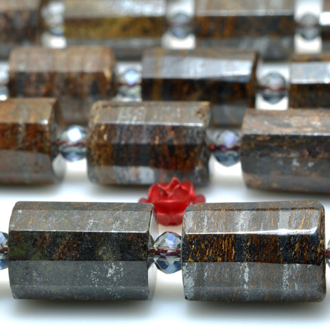 Natural Bronzite stone faceted tube beads gemstone wholesale for jewelry making diy bracelet 10x14mm 15"