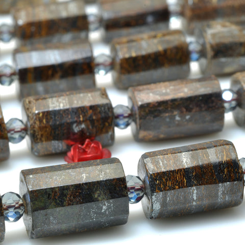 Natural Bronzite stone faceted tube beads gemstone wholesale for jewelry making diy bracelet 10x14mm 15"