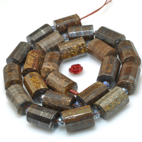 Natural Bronzite stone faceted tube beads gemstone wholesale for jewelry making diy bracelet 10x14mm 15"