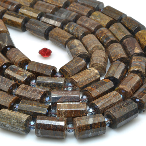 Natural Bronzite stone faceted tube beads gemstone wholesale for jewelry making diy bracelet 10x14mm 15"