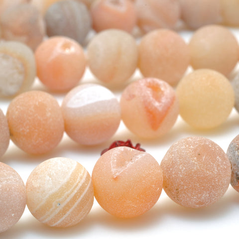 Orange Druzy Agate matte round beads wholesale loose gemstone for jewelry making diy bracelet necklace