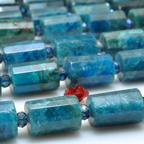Natural Apatite gemstone faceted tube beads dark blue stones wholesale jewelry making gemstone bracelet necklace diy