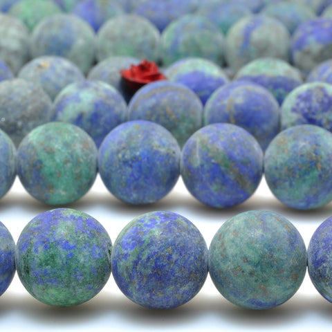 Natural Azurite stone blue green matte round beads wholesale loose gemstone for jewelry making diy bracelet