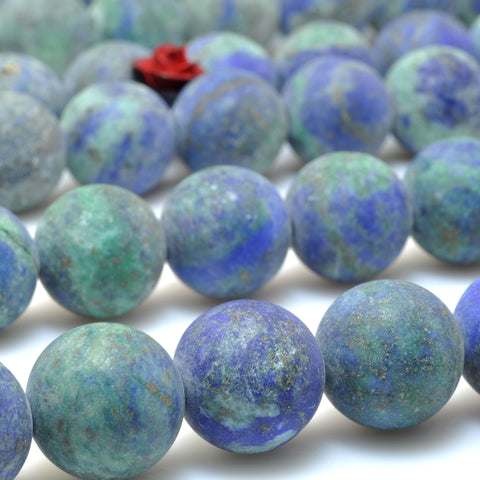 Natural Azurite stone blue green matte round beads wholesale loose gemstone for jewelry making diy bracelet