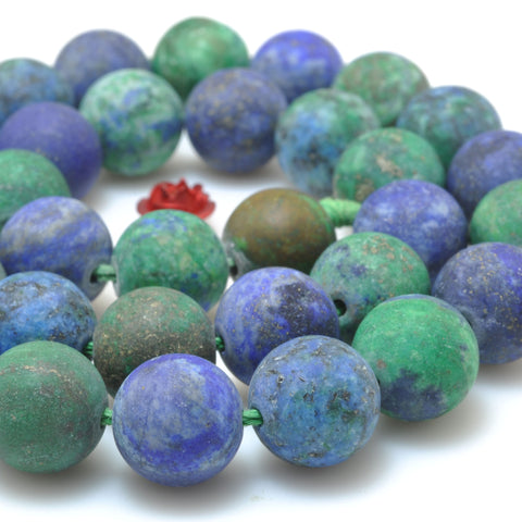 Natural Azurite stone blue green matte round beads wholesale loose gemstone for jewelry making diy bracelet