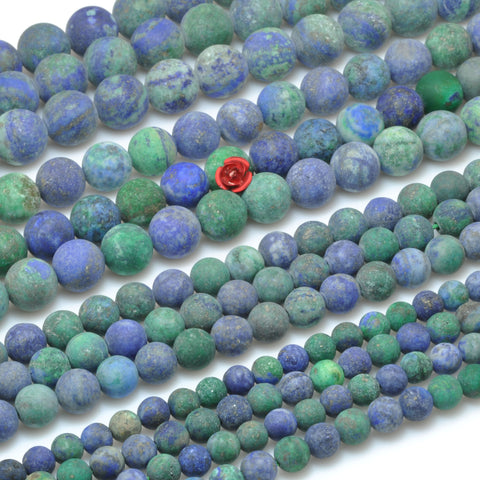 Natural Azurite stone blue green matte round beads wholesale loose gemstone for jewelry making diy bracelet