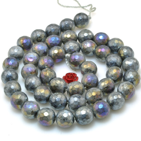 Titanium Coated Black Labradorite faceted round beads larvikite stone gesmtone wholesale jewelry 4mm-14mm