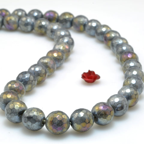 Titanium Coated Black Labradorite faceted round beads larvikite stone gesmtone wholesale jewelry 4mm-14mm
