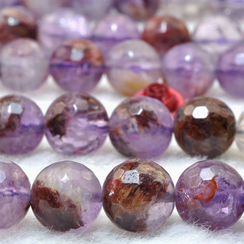 Natural super seven crystal cacoxenite amethyst faceted round loose beads wholesale gemstone jewelry making DIY bracelet
