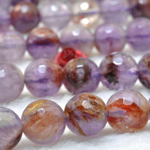 Natural super seven crystal cacoxenite amethyst faceted round loose beads wholesale gemstone jewelry making DIY bracelet