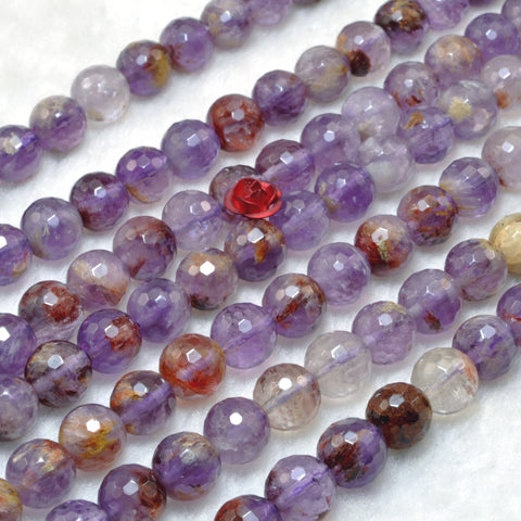 Natural super seven crystal cacoxenite amethyst faceted round loose beads wholesale gemstone jewelry making DIY bracelet