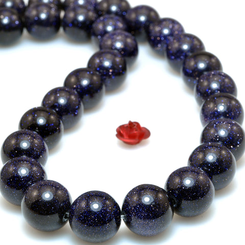 YesBeads Blue Sandstone goldstone smooth round loose beads wholesale gemstone jewelry 4mm-10mm 15"