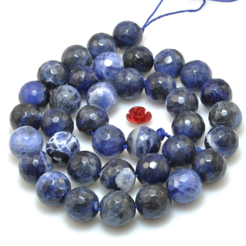 Natural Blue Sodalite Stone faceted round beads wholesale loose gemstone for jewelry making diy bracelet