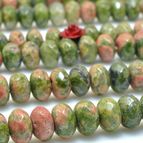 Natural Unakite Stone faceted rondelle beads green red wholesale gemstone jewelry making diy bracelet